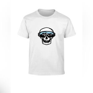 Skull & Ski Graphic Tee in White and Blue